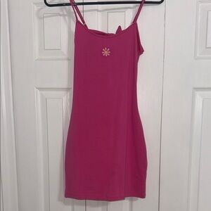 Pink Slip Dress with Daisy Detail